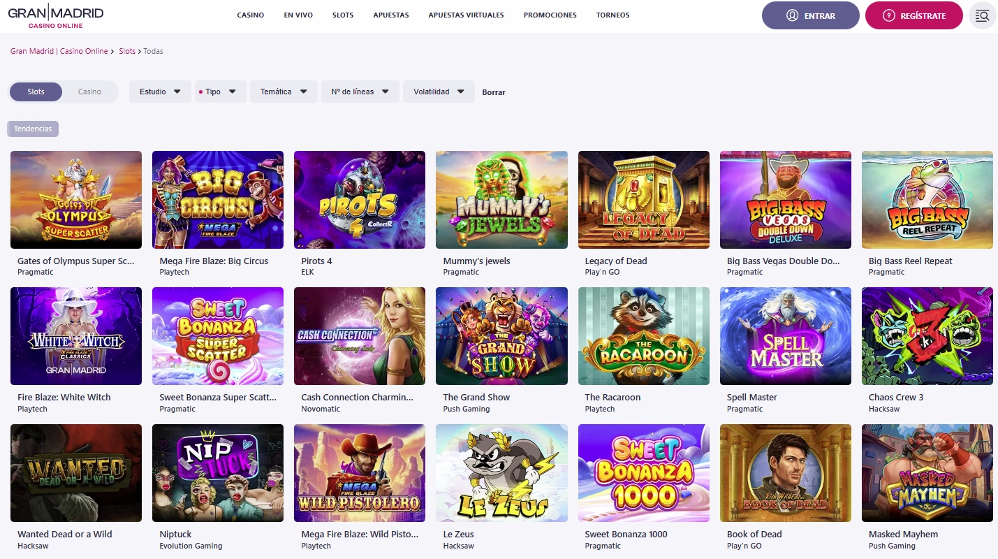 Juegos de Casino Gran Madrid - Tragamonedas, mesa y casino en vivo